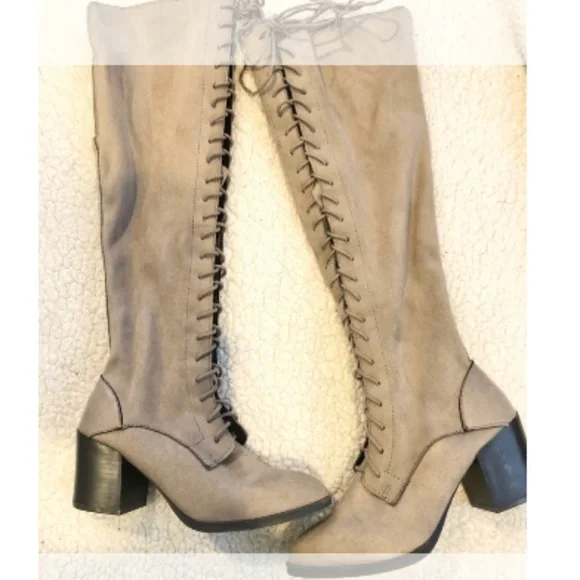 NWOB Qupid Lace up adjustable knee-high boots. These boots are fully loaded! Sta - Picture 1 of 9